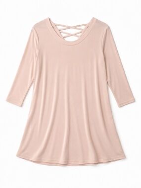Simpli tunic/mini dress 12 pink A line 3/4 sleeve stretch soft scoop neck Aline